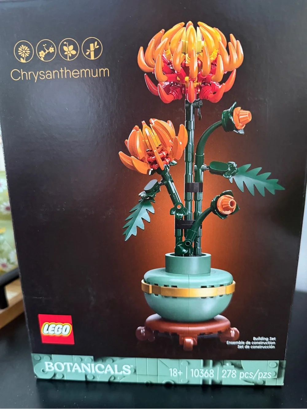 Lego Orange Chrysanthemum with Green Foliage
